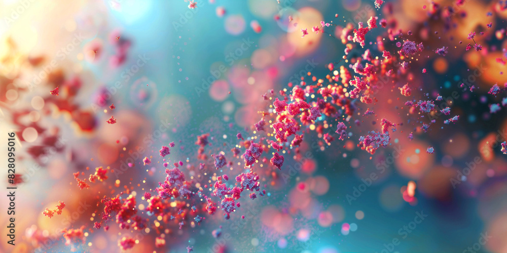 A strand of DNA against a colorful background with bokeh effects - Generative AI	
