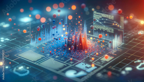 An infographic illustrating the machine learning process on a blurred background - Generative AI	
