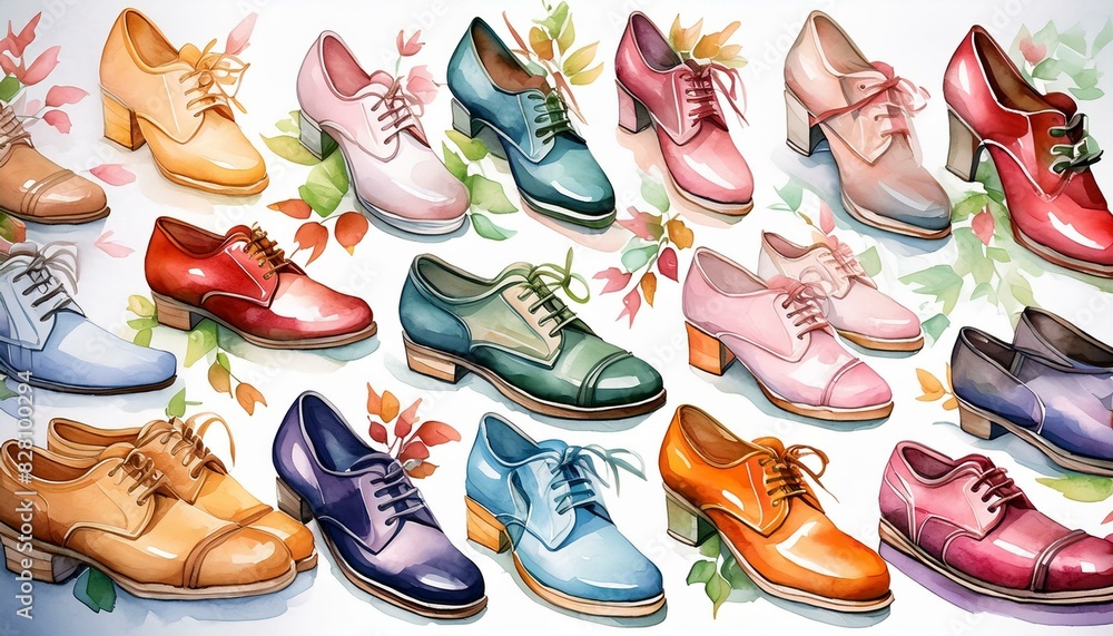 Watercolor set of shoes. Watercolor set of shoes.