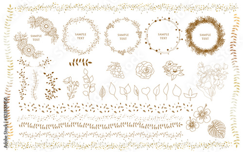 ボタニカルな植物のフレームセット botanical floral branch and logo. wedding frame. Botanical rustic greenery.