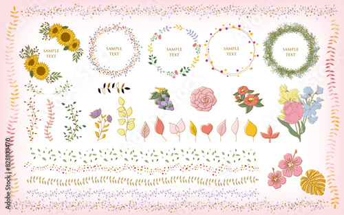 ボタニカルな植物のフレームセット botanical floral branch and logo. wedding frame. Botanical rustic greenery.