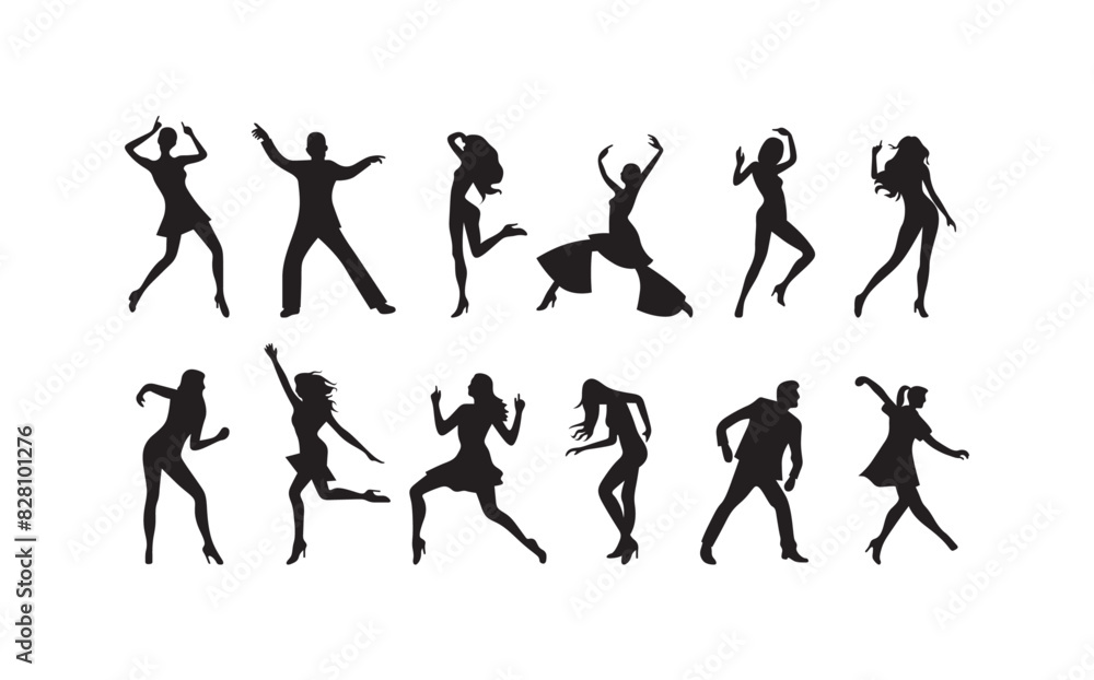 Illustration vector of dancing peoples silhouette art style.