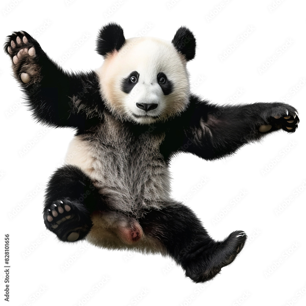 Obraz premium Panda jumping isolated on transparent background
