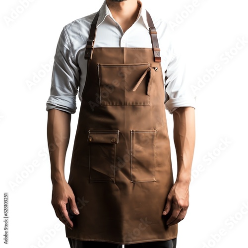 Genuine leather apron, adjustable straps, multiple pockets, perfect for woodworking, crafting, and more.