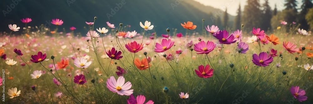 cosmos flowers on garden yard background banner cosmos flowers on garden yard background banner