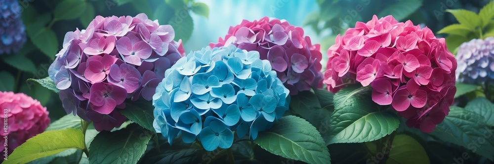 hydrangea flowers on garden yard background banner hydrangea flowers on garden yard background banner