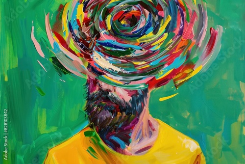 Colorful hat an abstract painting of a bearded man in travelinspired fashion and artistic beauty photo