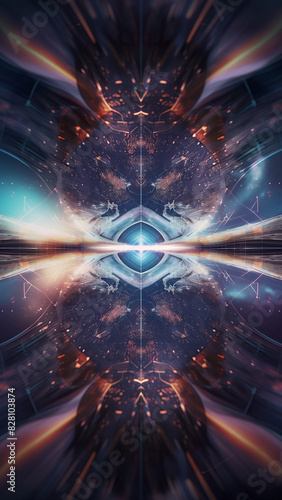 Abstract cyberspace and spiritual image, 9:16 aspect ratio, spiritual, inspiration, artificial intelligence, neural networks, data, internet, binary, cloud computing, prompts, universe, etc.