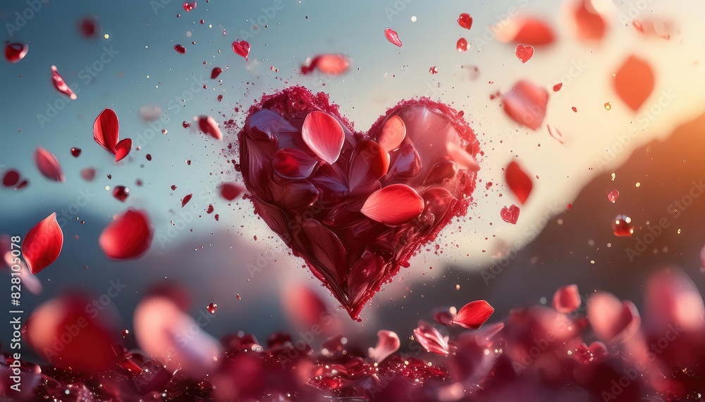 Heart Shaped Rose Petals Flying Scenic View Heart Shaped Rose Petals Flying Scenic View