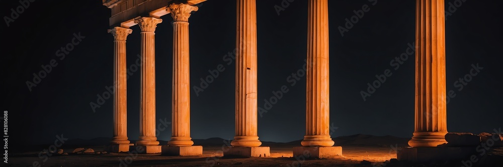 roman greek columns with orange lighting on plain black background banner copyspace roman greek columns with orange lighting on plain black background banner copyspace