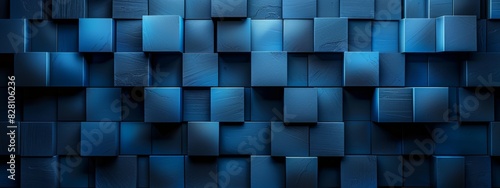 Blue abstract, wallpaper, monochrome design, neat symmetrical pattern, parallelogram tiles, right lower third lighting.