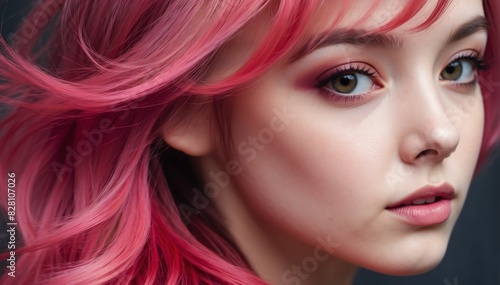 red to pink gradient color hair close-up