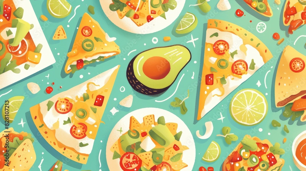 Capture the essence of Mexico with a vibrant and retro inspired concept showcasing traditional dishes like lime cilantro avocado guacamole sauce and nachos This design idea for a restaurant Capture the essence of Mexico with a vibrant and retro inspired concept showcasing traditional dishes like lime cilantro avocado guacamole sauce and nachos This design idea for a restaurant