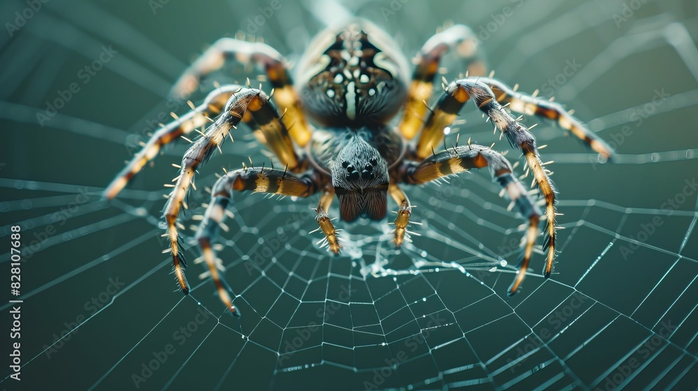 A spider is on a web and it is the center of the image macro image shot