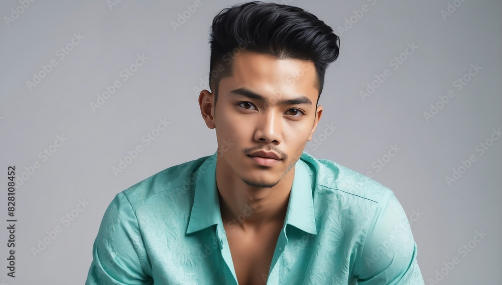Obraz premium handsome young indonesian guy on summer outfit fashion style on plain bright studio background