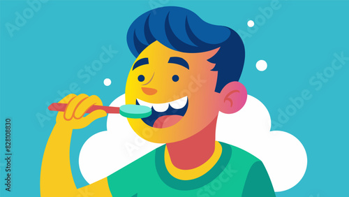 A person brushing their teeth being fully present and feeling the minty freshness in their mouth.. Vector illustration