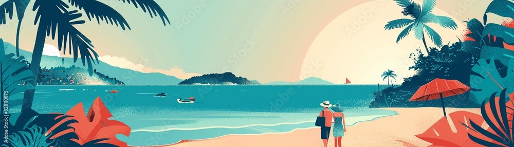 tropical social gathering flat design side view ocean theme animation Complementary Color Scheme