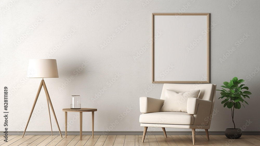 Blank horizontal posters mockup on the wall in living room interior. 3D illustration Blank horizontal posters mockup on the wall in living room interior. 3D illustration
