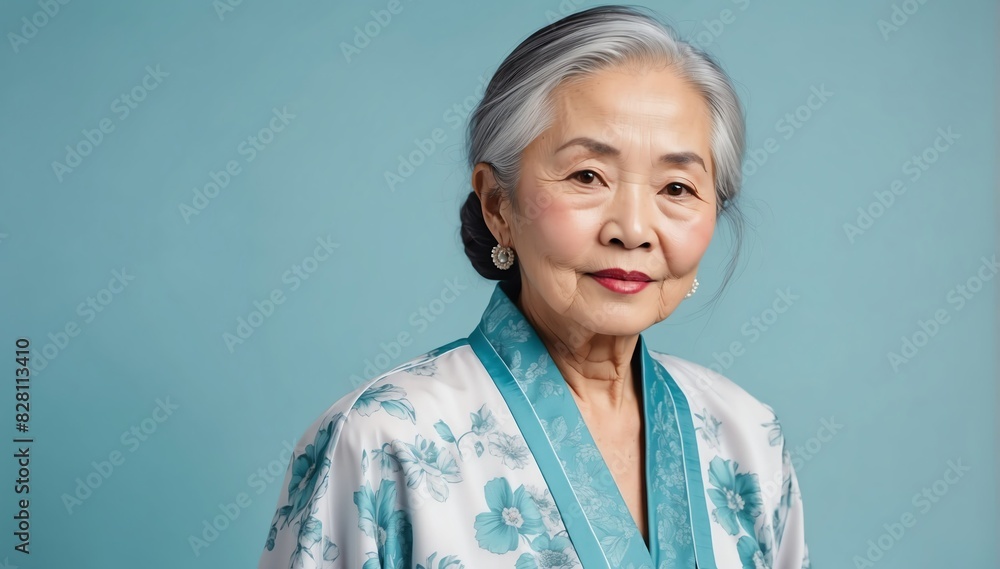 beautiful elderly asian woman on summer outfit fashion style on plain bright studio background beautiful elderly asian woman on summer outfit fashion style on plain bright studio background