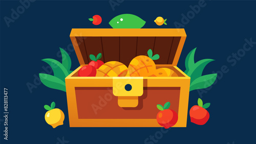 A treasure chest of goldfish crackers apple slices and baby carrots for little pirates.. Vector illustration