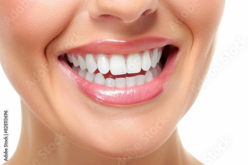 Closeup portrait of a smiling woman with white teeth holding a white toothbrush  dental health and beauty concept