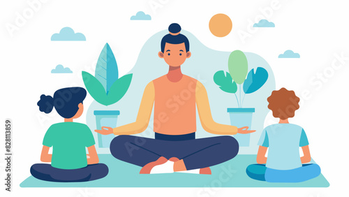 The instructor began the class by teaching students a simple breathing exercise emphasizing the importance of focusing on the present moment and letting go of stress and tension.. Vector illustration