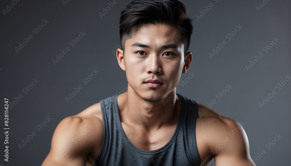 young attractive asian guy fitness trained lifestyle portrait on plain studio background young attractive asian guy fitness trained lifestyle portrait on plain studio background