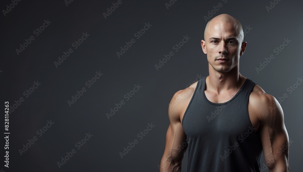 Fototapeta premium young attractive bald guy fitness trained lifestyle portrait on plain studio background