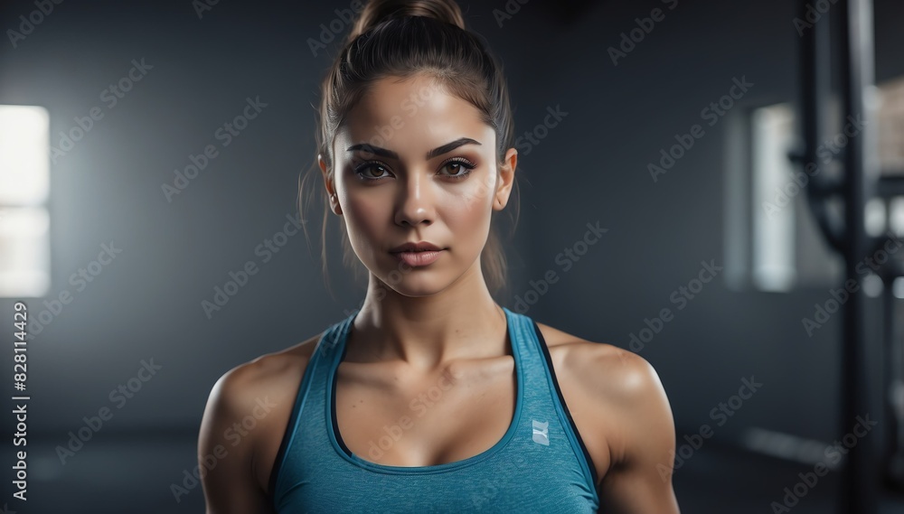 young attractive hispanic woman fitness trained lifestyle portrait on plain studio background
