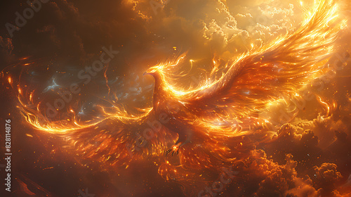 illustration of a mythical creature known as a phoenix with fiery plumage radiant wings and the power of rebirth rising from the ashes of destruction to soar once more into the heavens