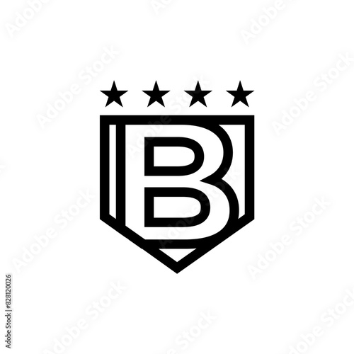 Abstract letter B shield logo design. Initial letter B shield logo black monogram vector illustration. 