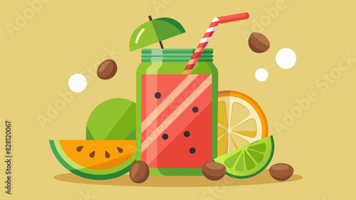 A refreshing watermelon and lime soda is a great match for some zesty lime and chili roasted peanuts.. Vector illustration