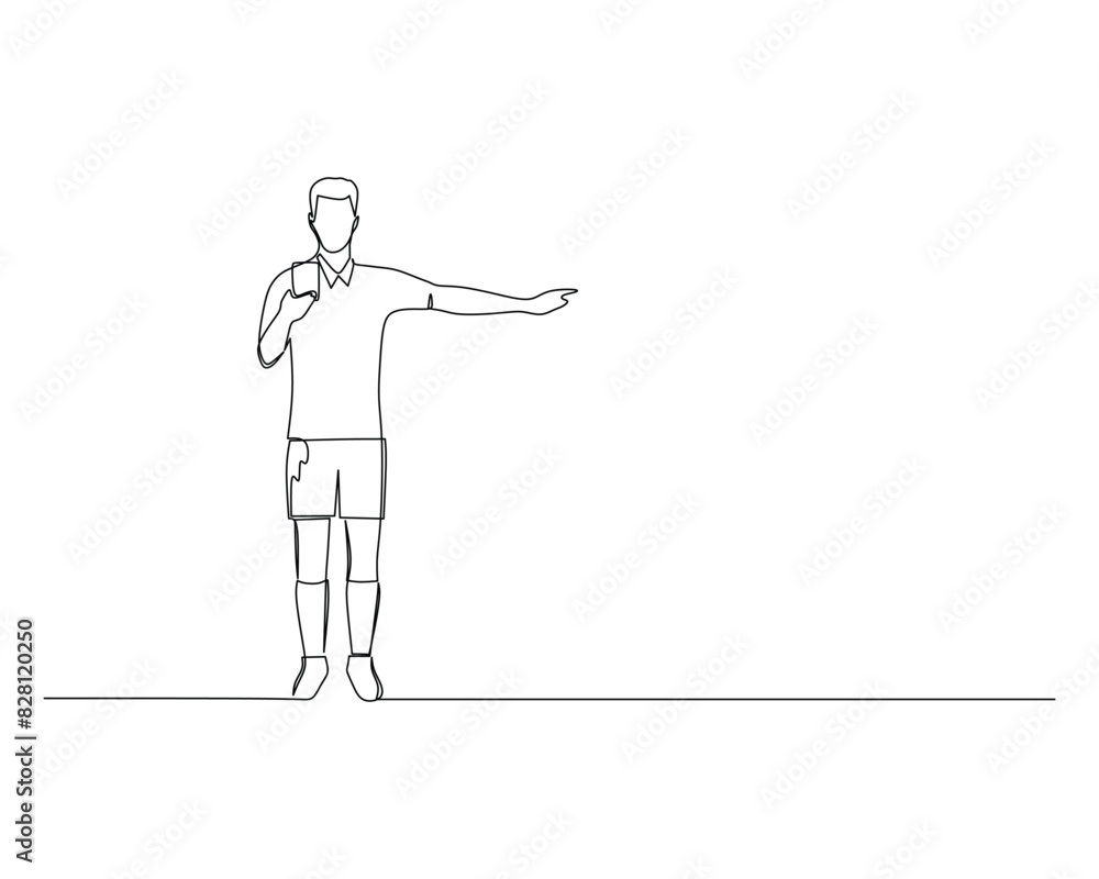 Continuous single line drawing of The referee gives a yellow card. footbal tournament event design illustration Continuous single line drawing of The referee gives a yellow card. footbal tournament event design illustration
