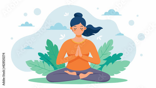 A person practicing mindful breathing techniques incorporating gratitude with each breath.. Vector illustration