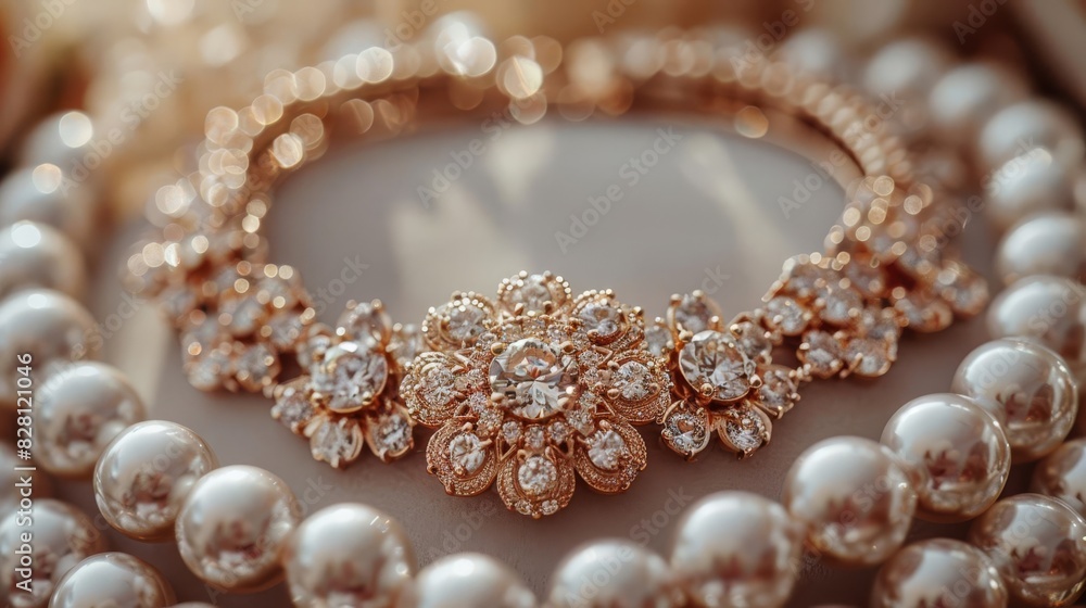 Elegant arrangement of luxurious jewelry and gold, diffused light, close-up, plain white background Elegant arrangement of luxurious jewelry and gold, diffused light, close-up, plain white background