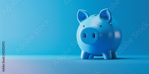 Blue piggy bank 3D rendering on blue background. Procreate illustration