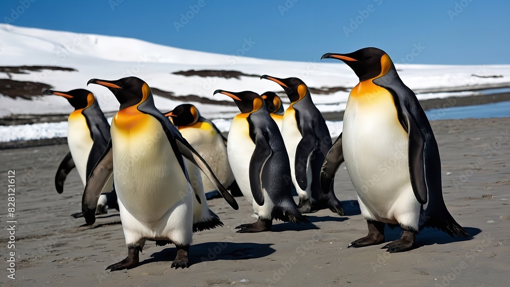 Obraz premium Group of King penguins - Generative AI