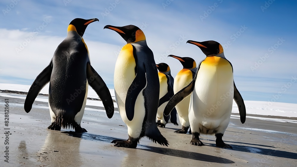 Obraz premium Penguins on the rocks - Generative AI