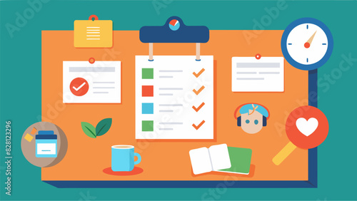 A noticeboard with tips and reminders on staying active and maintaining a healthy worklife balance.. Vector illustration