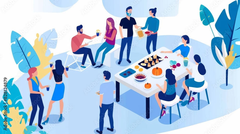 Capture a mesmerizing aerial view of a Thanksgiving feast spread out, showing joyful activity below with ample copy space Capture a mesmerizing aerial view of a Thanksgiving feast spread out, showing joyful activity below with ample copy space