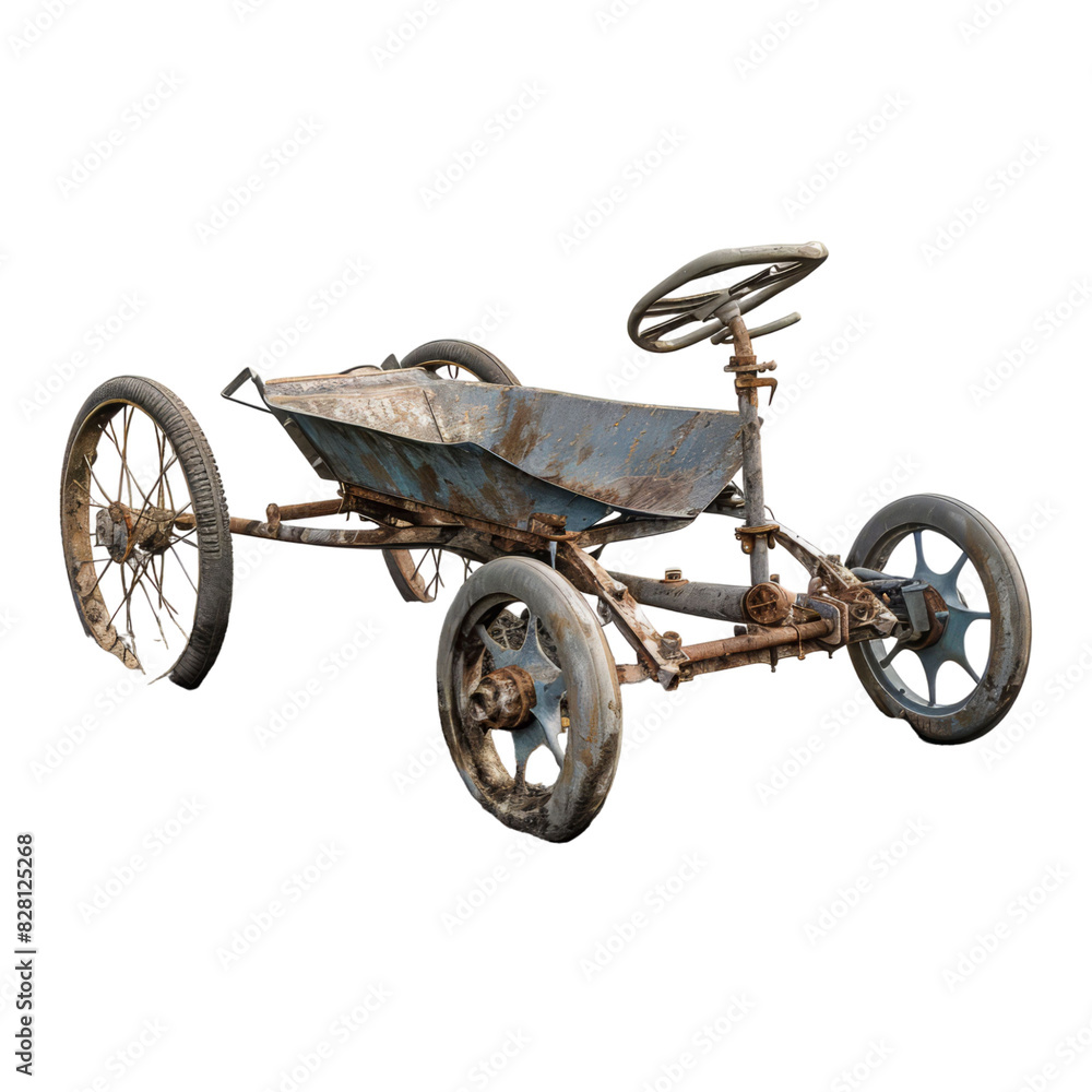 Fototapeta premium Old rusty wheelbarrow isolated on transparent background