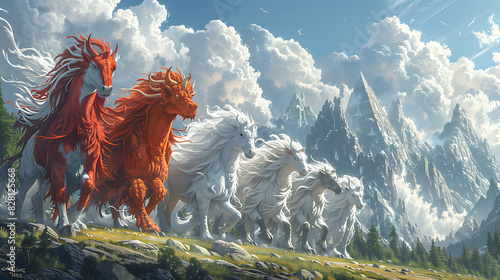 illustration of a mythical menagerie featuring legendary beasts from folklore and mythology including griffins centaurs phoenixes and sphinxes coexisting in a magical realm of wonder and enchantment photo
