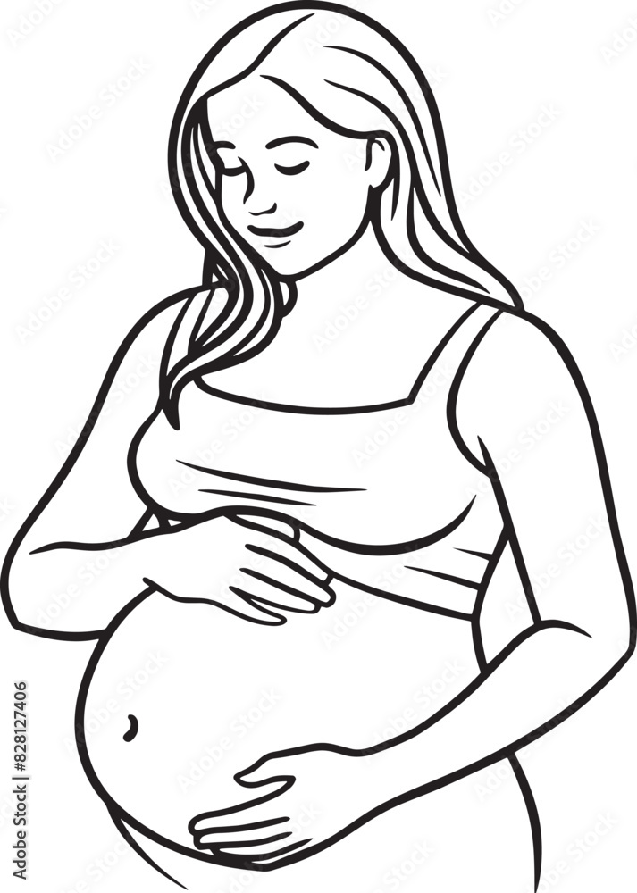 pregnant woman holding her belly black and white illustration pregnant woman holding her belly black and white illustration