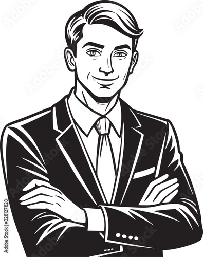 sketch of a young businessman illustration black and white