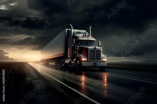 Truck on the highway, transportation concept