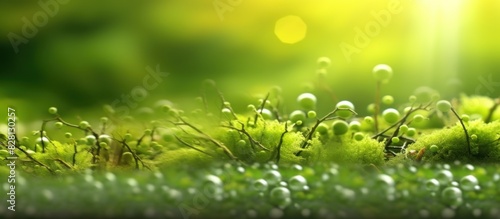 close up view of green leaves blur bokeh background