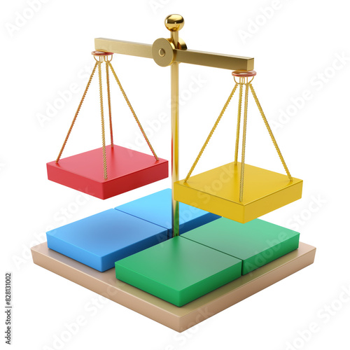 3d balance sheet icon, red, green, blue, gold color