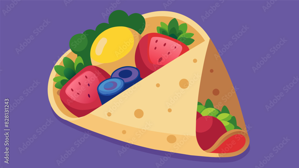 Energize your day with a selection of lean deli meats cheese cubes and fresh berries on a fiberrich whole wheat tortilla.. Vector illustration Energize your day with a selection of lean deli meats cheese cubes and fresh berries on a fiberrich whole wheat tortilla.. Vector illustration