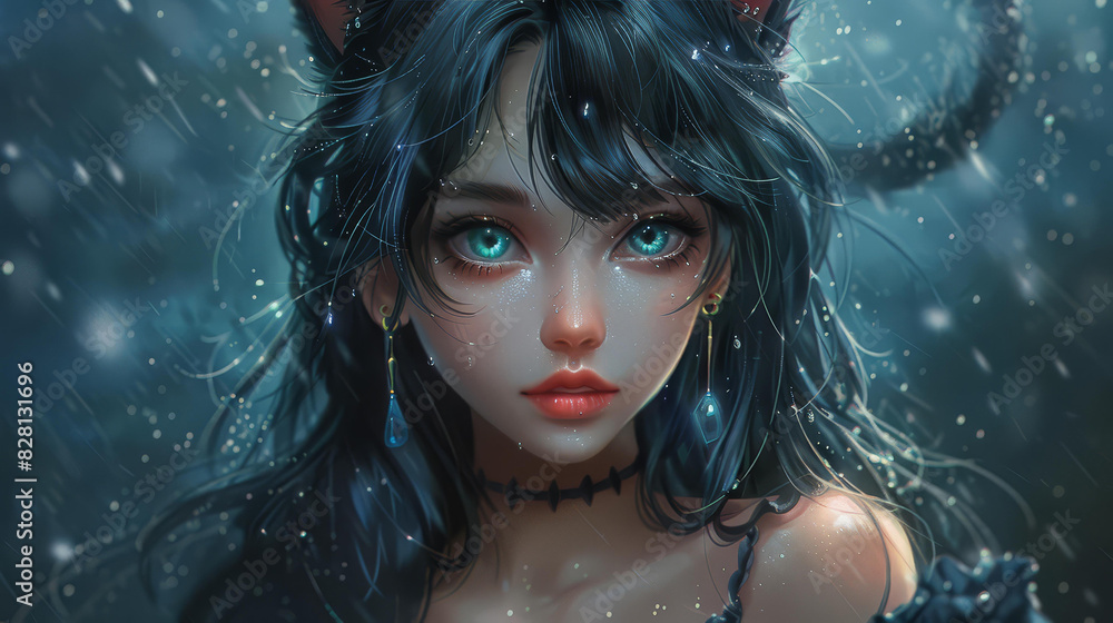Playful and charming anime art of a woman with cat ears and tail, vibrant colors, high quality detail. Playful and charming anime art of a woman with cat ears and tail, vibrant colors, high quality detail.