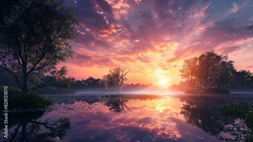 Stunning Sunset Over Reflective Lake